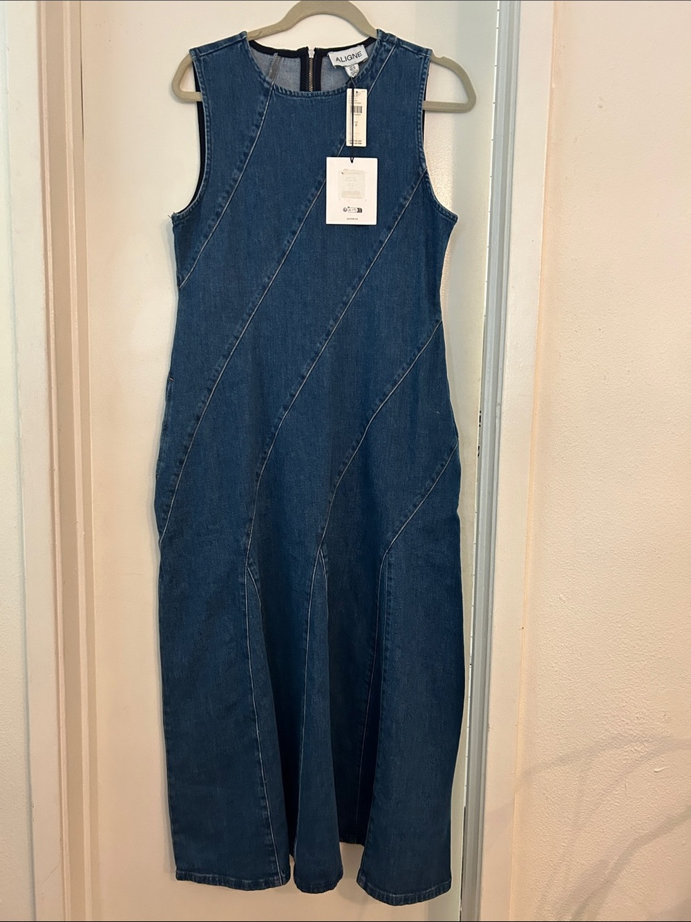 Aligne Raven - Anthropologie - Sleeveless Denim Midi Dress - Dark Blue - NWT - Picture 5 of 14